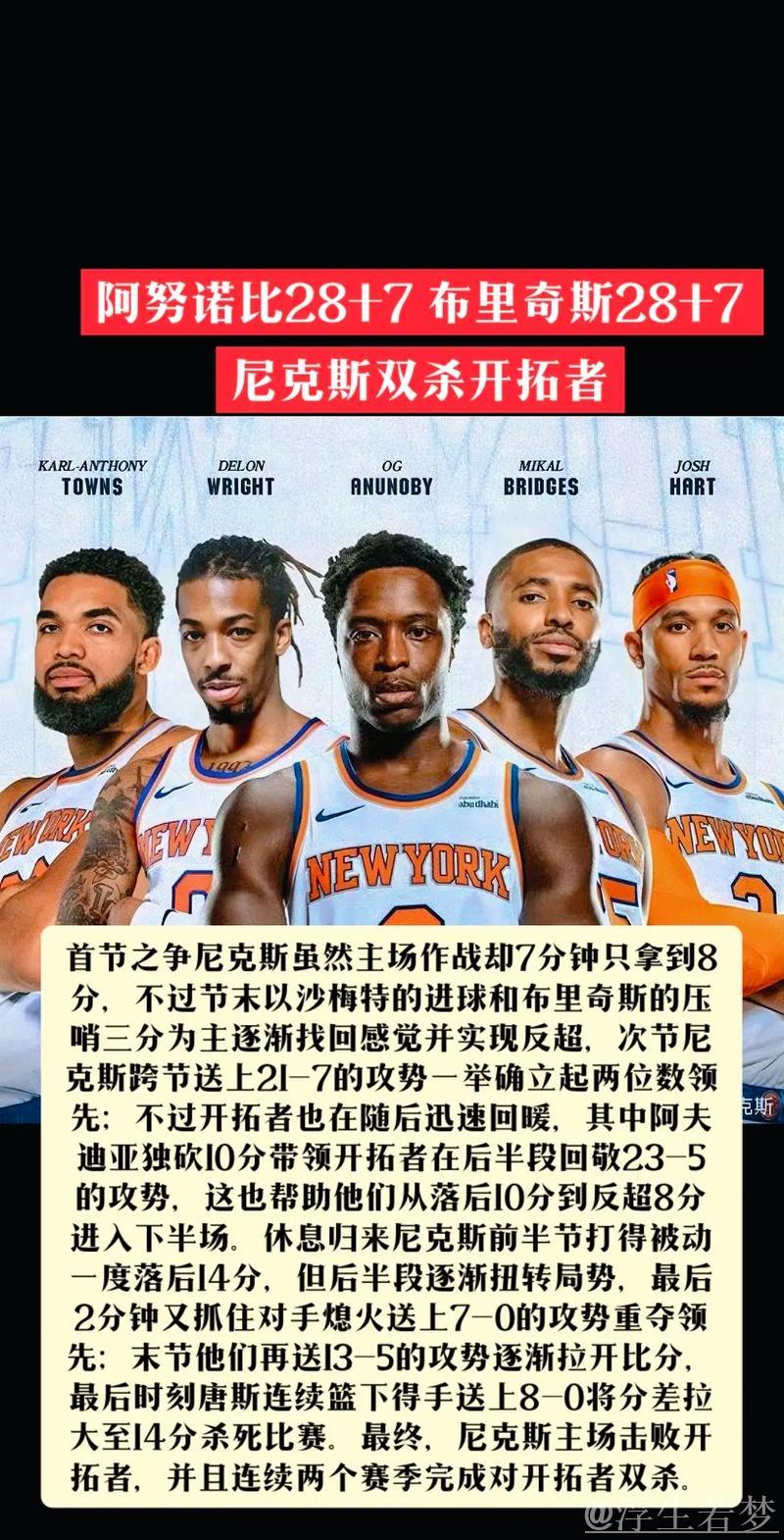 布里奇斯砍下28分7助 尼克斯击败开拓者